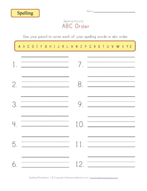Customizable Abc Order Spelling Worksheet Lined Paper