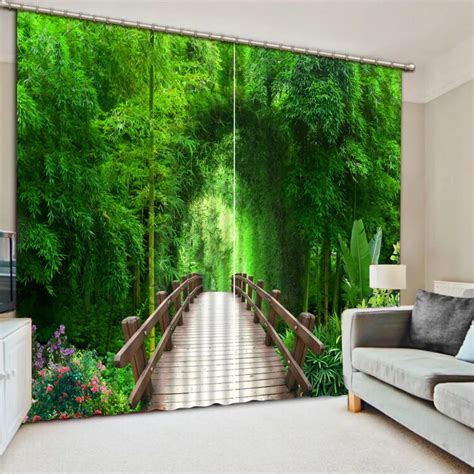3d Curtain Green Bamboo Wooden Bridge 3d Blackout Window Curtains For