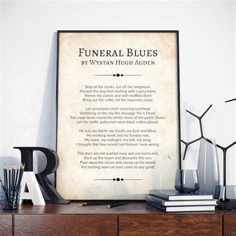 Funeral Blues By Wystan Hugh Auden Funeral Blues Poem Poster Etsy