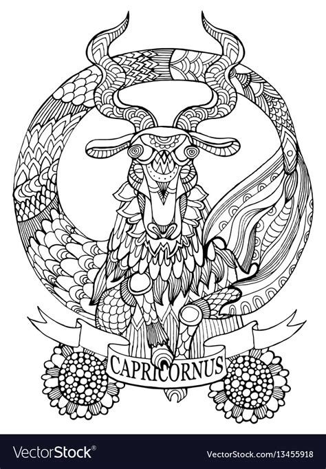 Capricorn Zodiac Sign Coloring Book Royalty Free Vector