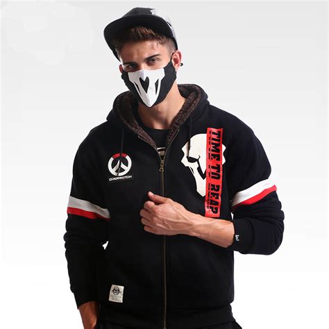 Winter Overwatch Reaper Hoodies Zip Black Sweatshirt For