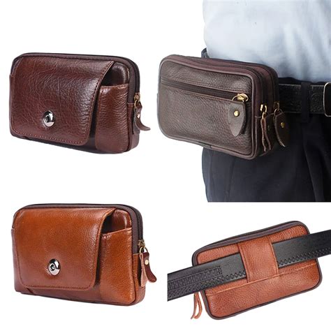 Men Business Pu Leather Waist Packs Portable Small Fanny Pack Casual