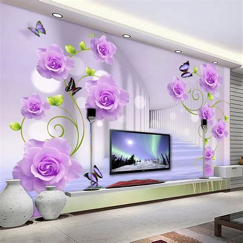 Custom Photo Wallpaper Modern Purple Rose Flowers 3d Stereoscopic