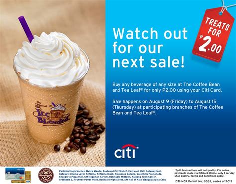 All questions and/or disputes regarding a participant's eligibility to convert citibank reward points under this promotion or to join asia miles shall be decided solely by the bank and asia miles, respectively. Citibank Php 2 Treat - The Coffee Bean and Tea Leaf ...