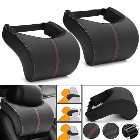 2pcs pair universal black pu leather car seat headrest pillow soft memory foam cotton head neck