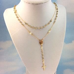 Gold Rosary Necklace For Women Labradorite Multi Strand Pearl Etsy