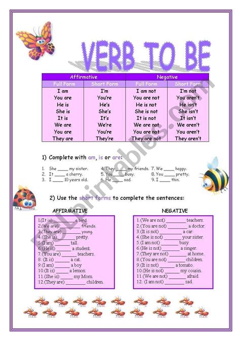 This Ws Contain The Affirmative And Negative Form Of The Verb To Be
