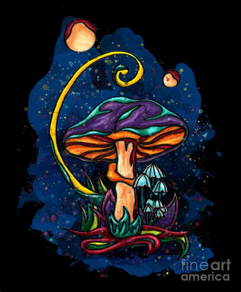 Purple Mushroom By Night Magic Mushroom Painting By Nadia Chevrel