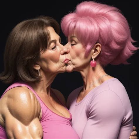 Ai Upscaler Gilf Huge Older Huge Muscle Woman Kiss And