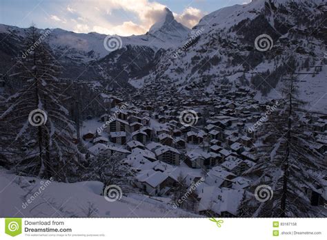 Aerial View On Zermatt Valley And Matterhorn Peak Stock Photo Image