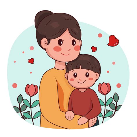 cartoon loving mother with her son 34392567 png