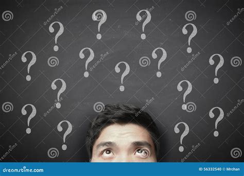 Thinking Man With Question Mark On Blackboard Stock Photo Image Of
