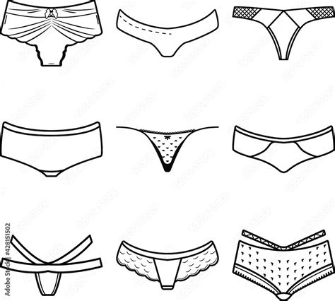 Woman Panties Vector Set Black And White Lingerie Design Types Of