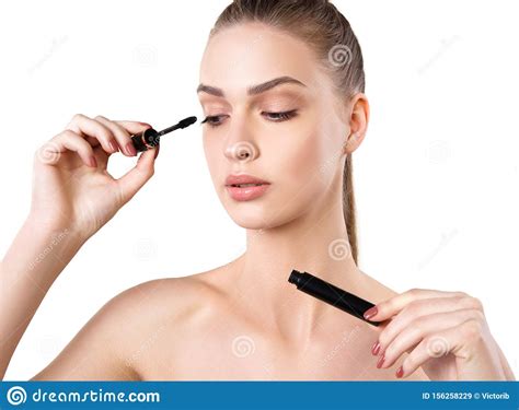 Beautiful Woman Applying Mascara On Her Eyelashes Stock Image Image