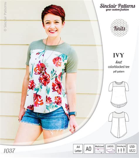Ivy Knit Colorblocked Tee Pdf In Women Top Sewing Pattern Shirt Sewing Pattern Top