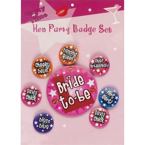 Hens Night Party Badge Set Large Bride To Be And 8 Smaller Badges 9pieces