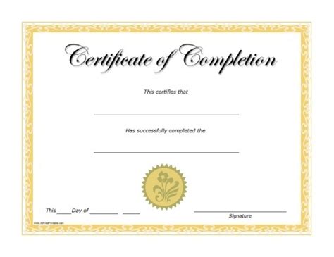 Free Training Completion Certificate Templates Certificates Of