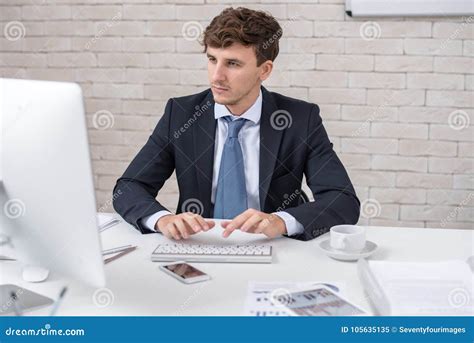 Handsome Businessman Using Pc In Office Stock Image Image Of