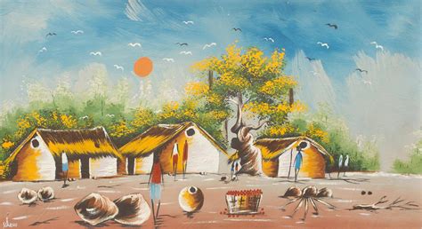 Original Painting Of African Village Scene In Acrylic African Village