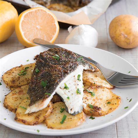 BAKED TURBOT With Lemon Mustard Sauce And Potatoes