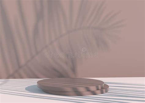 Podium With Palm Leaves Shadows For Cosmetic Product Presentation