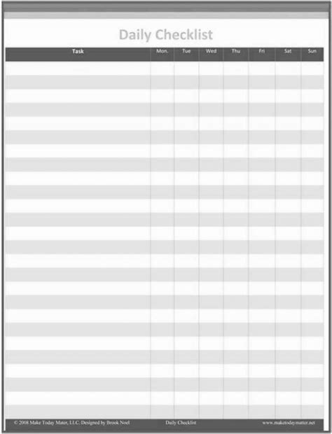 Excel Templates Format Daily Checklist Templates