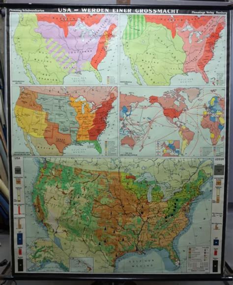 Vintage Map Us History Rollable Wall Chart Poster 20599 Picclick