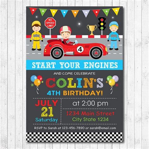 Race Car Birthday Invitation Digital Printable Invitation By