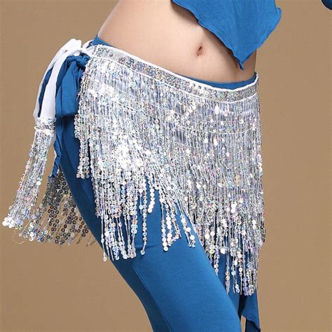 Womens Gypsy Silver Beaded Sequin Egyptian Belly Dance Hip Scarf Wrap