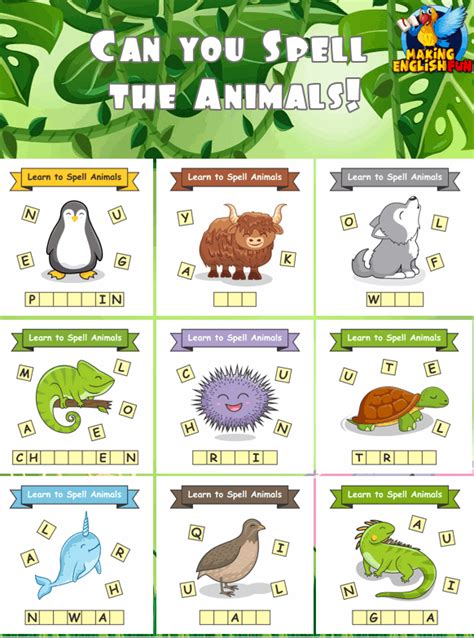 Spell The Animal Worksheets 4 Different Versions Free Version