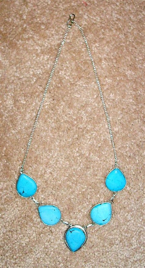 New Stunning Teardrop Shape Turquoise Necklace W Sterling Silver