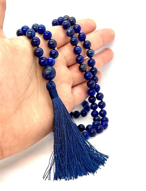 Mala Lapis Lazuli Prayers Beads Gemstone Long Necklace Lapis