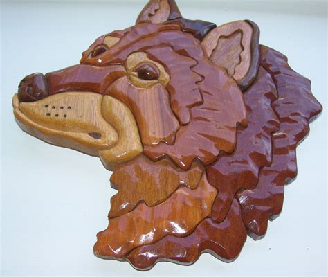 Wolf Hand Carved Wood Art Intarsia Canis Lupus By Theroguerooster