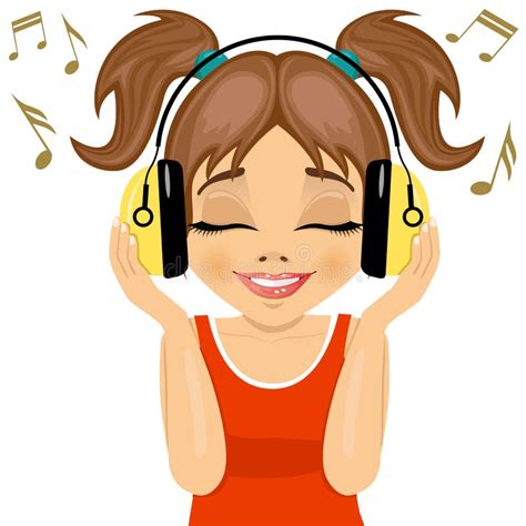 La Pequeña Muchacha Linda Goza El Escuchar La Música Con Los