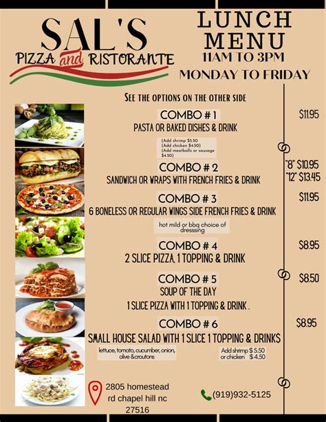 Lunch Menu Combos And Specials Sals Pizza Italian Food Dine In
