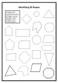 Identify 2D Shapes Colour In by Miss Anstee | Teachers Pay Teachers