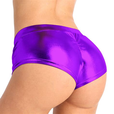 Us Womens Shiny Metallic Low Waist Booty Shorts Hot Pants Dance Bottoms Clubwear Ebay