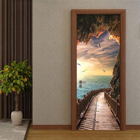 3d Wallpaper Beautiful Seaside Landscape Photo Wall Door Mural Living
