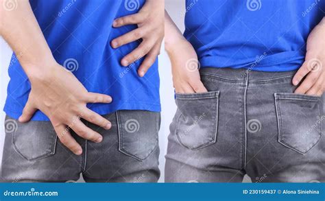 Before And After Pain In Ass Conceptual Shot Of Anal Problems On Left The Man Grabbed His In