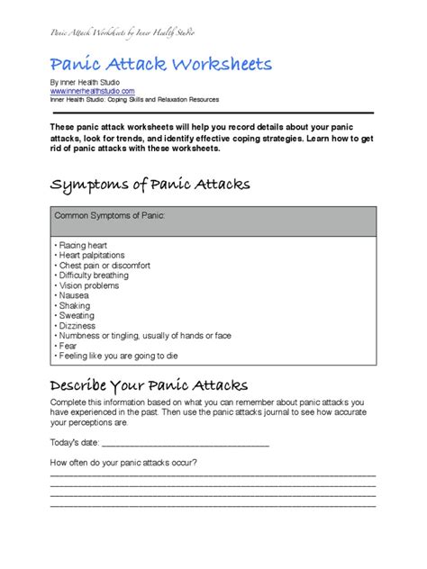 Panic Attack Worksheets Pdf Panic Attack Anxiety