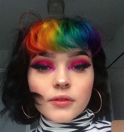 Cute Rainbow Bangs Look Split Dyed Hair Aesthetic Hair Hair Styles