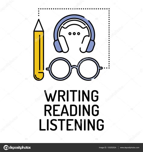 Writing Reading Listening Line Icon — Stock Vector © Garagestock 133252024