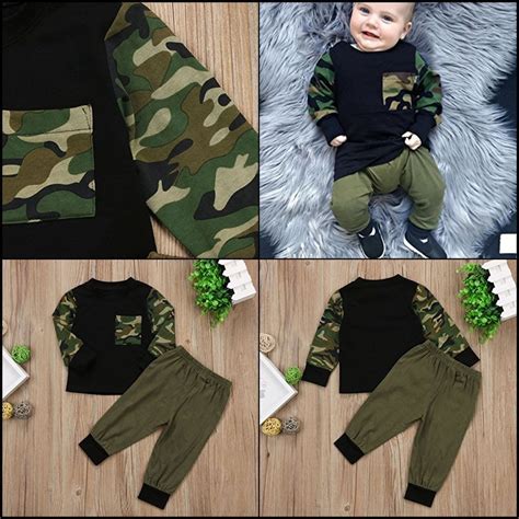 Infant Baby Boys Camouflage Hoodie Tops And Long Pants Outfits Set