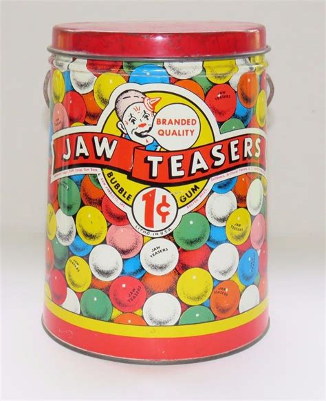 Vintage Jaw Teasers One Cent Bubble Gum Tin Litho Store Display Pail