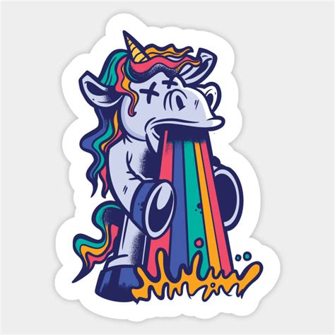 Puking Unicorn Rainbow Vomit Unicorn Pukes Rainbow Sticker