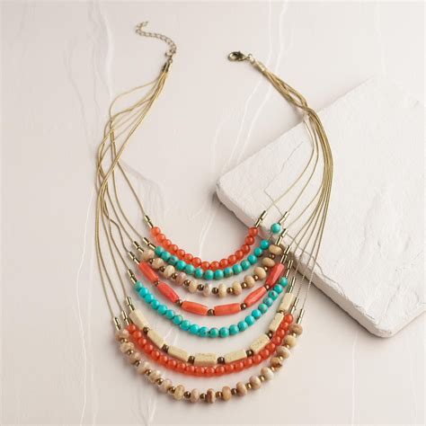 Turquoise And Coral Bead Layered Necklace World Market Layered