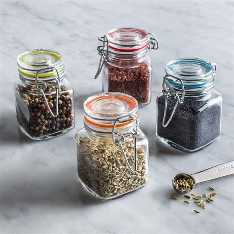 4oz 120ml Square Kitchen Storage Clear Cookie Spice Clip Top Glass Jar Set With Glass Lid High