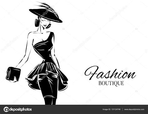 Black And White Fashion Woman Model With Boutique Logo Background Hand