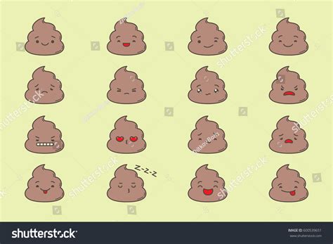 Set Kawaii Poop Emoticons Isolated On Vector De Stock Libre De