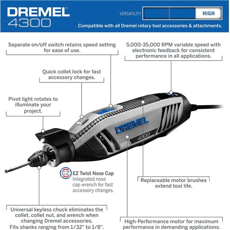 Dremel 4300 540 High Performance Rotary Tool Kit With Led Light 5